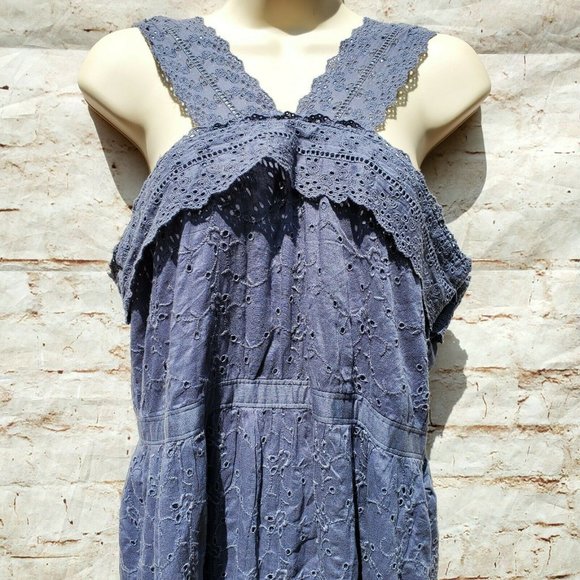 Y2K Abercrombie and Fitch Gray / Blue Lace Eyelet Midi Dress Size 10 / 12 - Picture 5 of 7